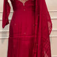 Ruby Red Embroidered Mull Chanderi A-Line Suit Set (RT1538)