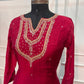 Ruby Red Embroidered Mull Chanderi A-Line Suit Set (RT1538)