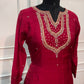 Ruby Red Embroidered Mull Chanderi A-Line Suit Set (RT1538)