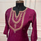 Wine Plum Embroidered Mull Chanderi A-Line Suit Set (RT1536)