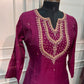 Wine Plum Embroidered Mull Chanderi A-Line Suit Set (RT1536)