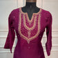 Wine Plum Embroidered Mull Chanderi A-Line Suit Set (RT1536)