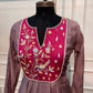 Rosewood Pink A-Line Embroidered Mull Chanderi Suit Set (RT1535)
