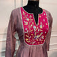 Rosewood Pink A-Line Embroidered Mull Chanderi Suit Set (RT1535)