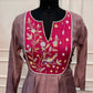 Rosewood Pink A-Line Embroidered Mull Chanderi Suit Set (RT1535)
