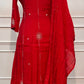 Ruby Red Radiance Mull Chanderi Embroidered 3-Piece Suit Set (RT1539)