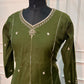 Olive Green Grace Mull Chanderi Embroidered 3-Piece Suit Set (RT1540)