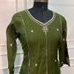Olive Green Grace Mull Chanderi Embroidered 3-Piece Suit Set (RT1540)