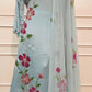Pastel Blue Floral Chinon A-Line 3 Piece Suit Set (RT1547)