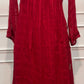Ruby Red Floral Embroidered Mull Cotton A-Line Suit Set (RT1544)