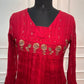Ruby Red Floral Embroidered Mull Cotton A-Line Suit Set (RT1544)
