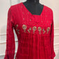Ruby Red Floral Embroidered Mull Cotton A-Line Suit Set (RT1544)