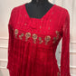Ruby Red Floral Embroidered Mull Cotton A-Line Suit Set (RT1544)