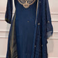 Midnight Navy Royale Mull Chanderi A-Line Embroidered Suit Set (RT1553)
