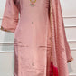 Blush Pink Shimmer Embroidered Straight Suit Set (RT1559)