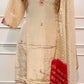 Ivory Beige Shimmer Embroidered Straight Suit Set (RT1560)