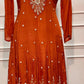 Burnt Orange Floral Chinon Anarkali Set (RT1565)