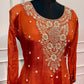 Burnt Orange Floral Chinon Anarkali Set (RT1565)