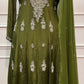 Olive Green Regal Chinon Anarkali Set (RT1562)