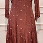 Mocha Royale Chinon Embroidered Anarkali Set (RT1564)