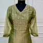 Elegant Sage Green Floral Embroidered A-Line 3-Piece Suit Set (RT1569)