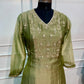 Elegant Sage Green Floral Embroidered A-Line 3-Piece Suit Set (RT1569)
