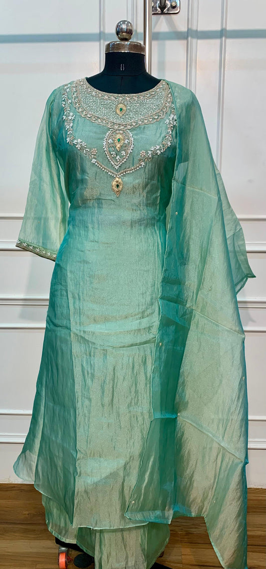Mint Serenity Salsa Embroidered A-Line Suit Set (RT1573)