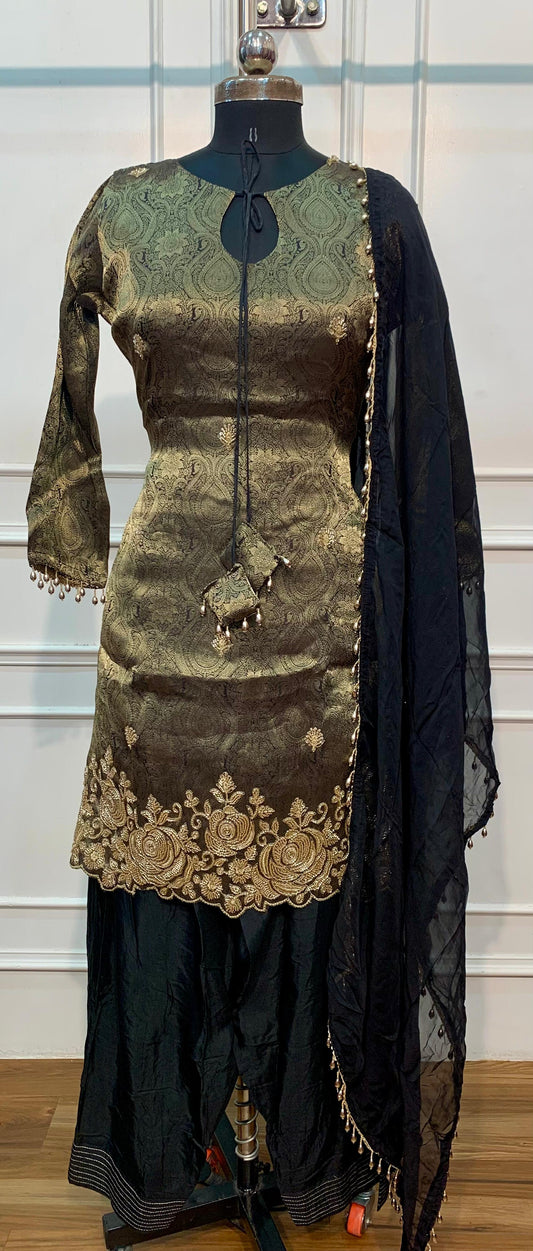 Olive Black Royale – Premium Benaras Farsi Salwar Suit Set (RT1577)