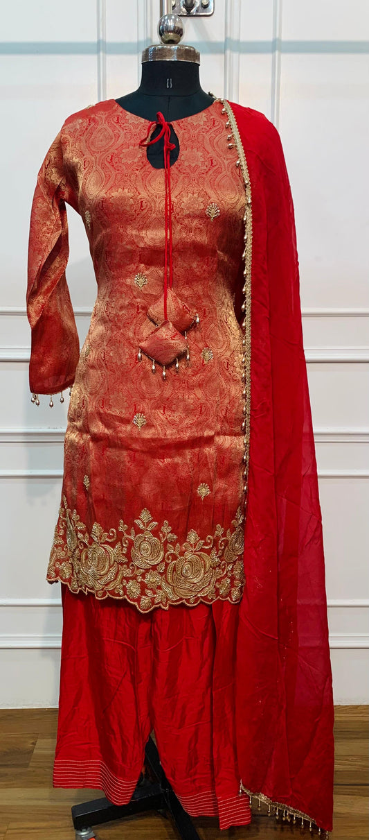 Crimson Royale – Premium Benaras Farsi Salwar Suit Set (RT1579)