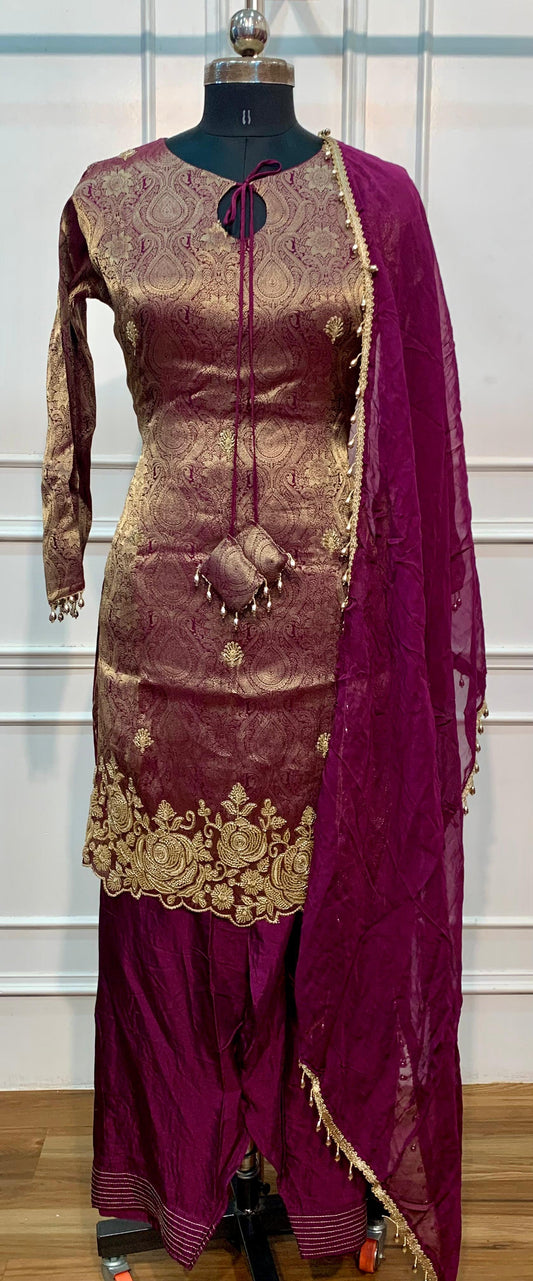 Plum Majesty – Premium Benaras Farsi Salwar Suit Set (RT1580)