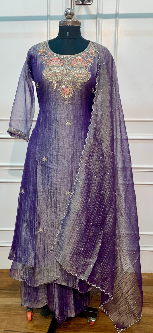 Royal Plum Grace – Premium Salsa 3 Piece A-Line Suit Set (RT1584)