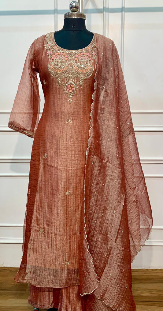 Rust Rose Elegance – Premium Salsa 3 Piece A-Line Suit Set (RT1583)