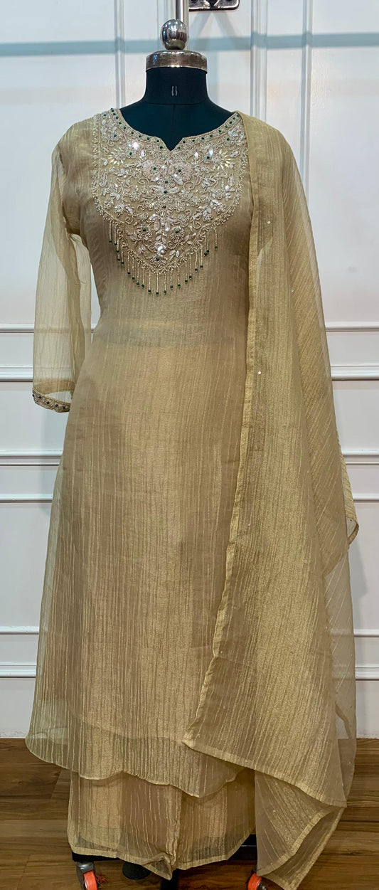 Olive Sage Elegance – Premium Salsa A-Line 3 Piece Suit Set (RT1595)