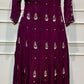 Wine Plum Floral Embroidered Chinon Anarkali Suit Set (RT1590)