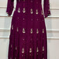 Wine Plum Floral Embroidered Chinon Anarkali Suit Set (RT1590)