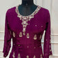 Wine Plum Floral Embroidered Chinon Anarkali Suit Set (RT1590)