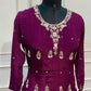 Wine Plum Floral Embroidered Chinon Anarkali Suit Set (RT1590)