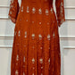 Rust Orange Zari Embroidered Chinon Anarkali Suit Set (RT1589)