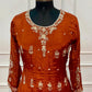 Rust Orange Zari Embroidered Chinon Anarkali Suit Set (RT1589)