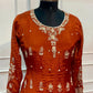 Rust Orange Zari Embroidered Chinon Anarkali Suit Set (RT1589)