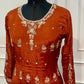 Rust Orange Zari Embroidered Chinon Anarkali Suit Set (RT1589)