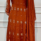 Rust Orange Zari Embroidered Chinon Anarkali Suit Set (RT1589)