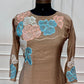 Taupe Floral Embroidered Mull Chanderi Suit Set (RT1594)