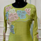 Lime Green Floral Embroidered Mull Chanderi Suit Set (RT1592)
