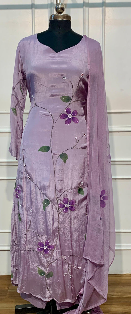 Lavender Bloom Floral Embroidered A-Line Suit Set (RT1614)