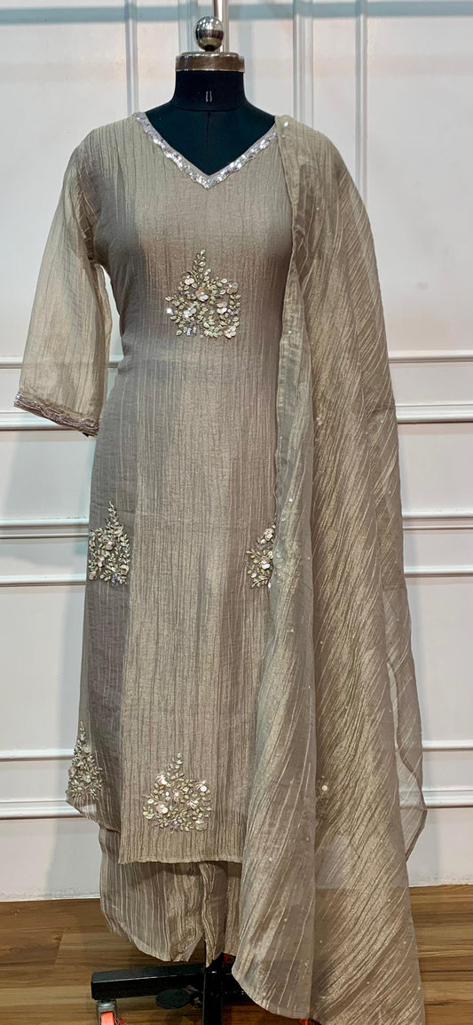Sage Grey Embroidered Salsa A-Line Suit Set (RT1618)