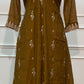 Olive Brown Floral Embroidered Coral Silk A-Line Suit Set (RT1639)