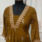 Olive Brown Floral Embroidered Coral Silk A-Line Suit Set (RT1639)