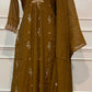 Olive Brown Floral Embroidered Coral Silk A-Line Suit Set (RT1639)