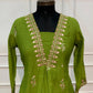 Lime Green Floral Embroidered Coral Silk A-Line Suit Set (RT1638)